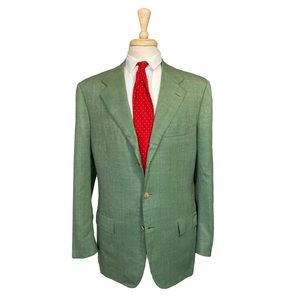 RARE Kiton Cashmere Lime Green 42L Windowpane Blazer Jacket Sport Coat Check